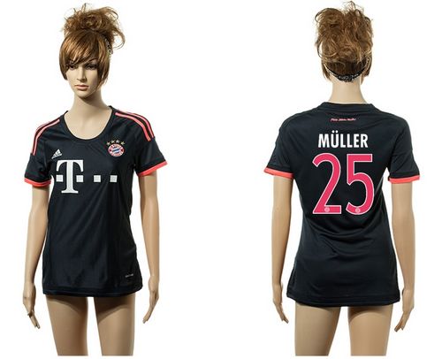 Women's Bayern Munchen #25 Muller Black Away Soccer Club Jersey