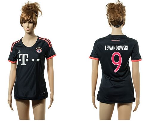 Women's Bayern Munchen #9 Lewandowski Black Away Soccer Club Jersey