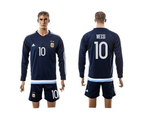 Argentina #10 Messi Away Long Sleeves Soccer Country Jersey
