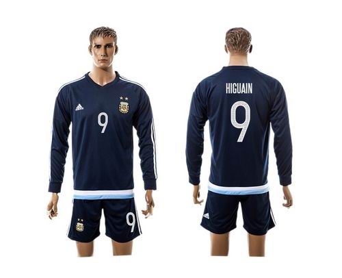 Argentina #9 Higuain Away Long Sleeves Soccer Country Jersey