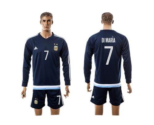 Argentina #7 Di Maria Away Long Sleeves Soccer Country Jersey