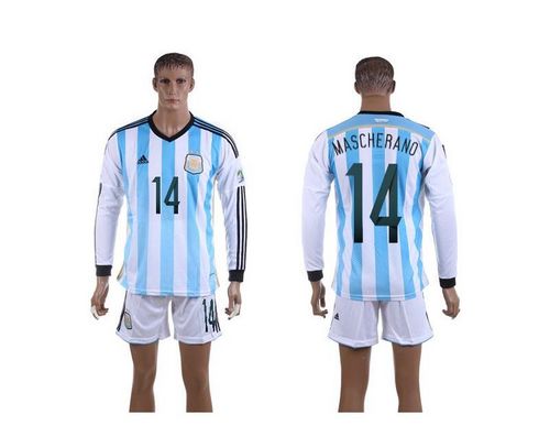 Argentina #14 Mascherano Home World Cup Long Sleeves Soccer Country Jersey