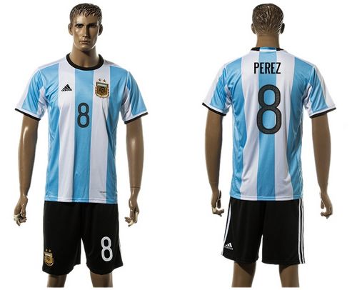Argentina #8 Perez Home Soccer Country Jersey