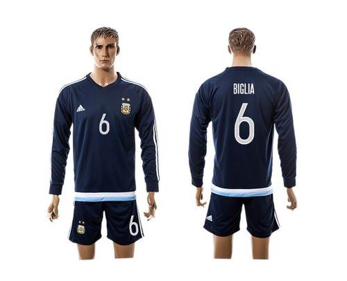 Argentina #6 Biglia Away Long Sleeves Soccer Country Jersey