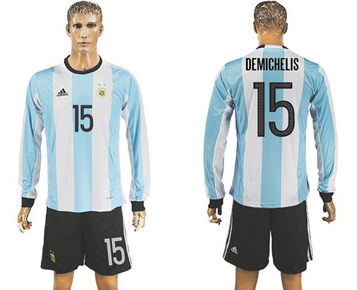 Argentina #15 Demichelis Home Long Sleeves Soccer Country Jersey