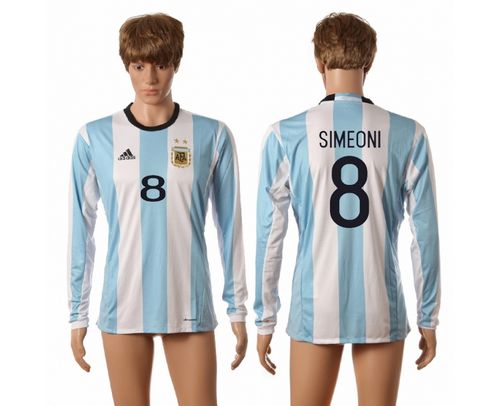 Argentina #8 Simeoni Home Long Sleeves Soccer Country Jersey