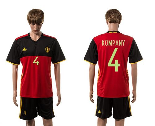Belgium #4 Kompany Red Home Soccer Country Jersey