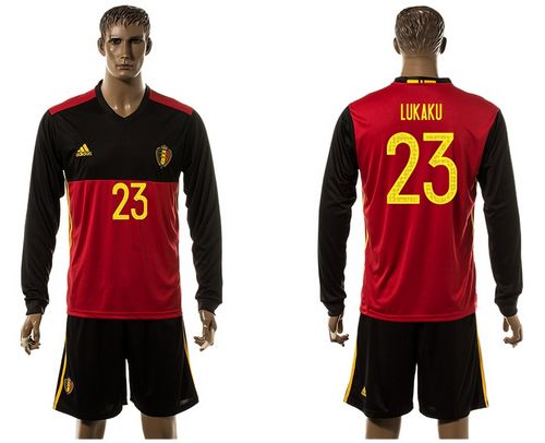 Belgium #23 Lukaku Red Home Long Sleeves Soccer Country Jersey