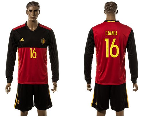 Belgium #16 Cavanda Red Home Long Sleeves Soccer Country Jersey