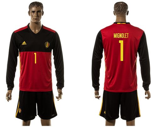Belgium #1 Mignolet Red Home Long Sleeves Soccer Country Jersey