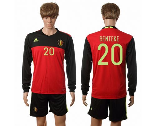 Belgium #20 Benteke Red Home Long Sleeves Soccer Country Jersey