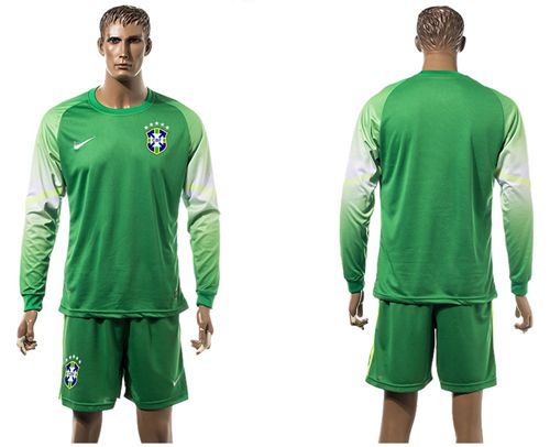 Brazil Blank Green Long Sleeves Soccer Country Jersey