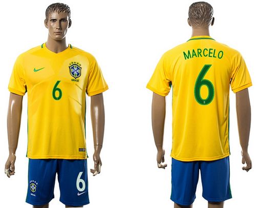 Brazil #6 Marcelo Home Soccer Country Jersey