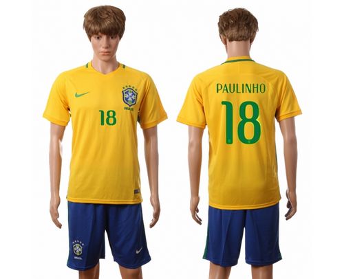 Brazil #18 Paulinho Home Soccer Country Jersey