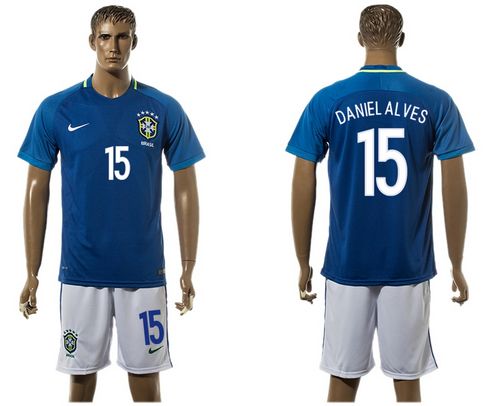 Brazil #15 Daniel Alves Away Soccer Country Jersey