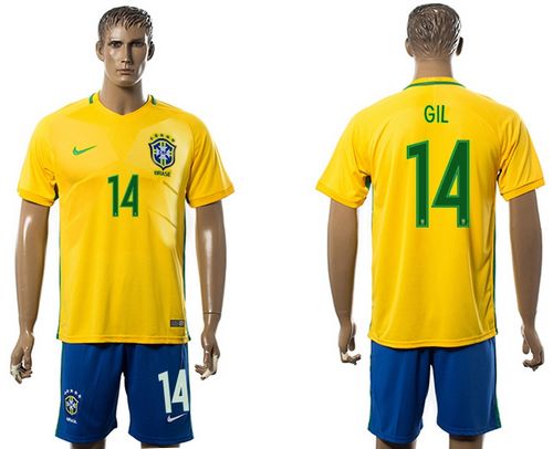 Brazil #14 Gil Home Soccer Country Jersey