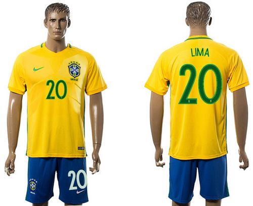 Brazil #20 Lima Home Soccer Country Jersey