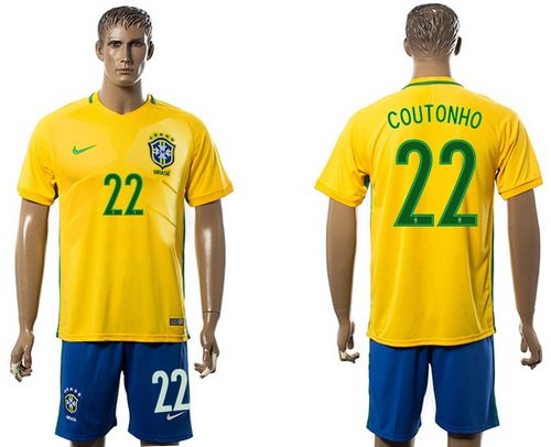 Brazil #22 Coutonho Home Soccer Country Jersey
