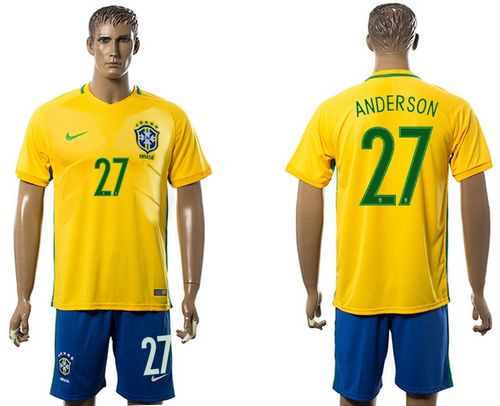 Brazil #27 Anderson Home Soccer Country Jersey