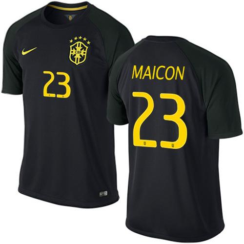 Brazil #23 Maicon Black Soccer Country Jersey