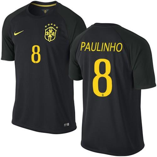 Brazil #8 Paulinho Black Soccer Country Jersey