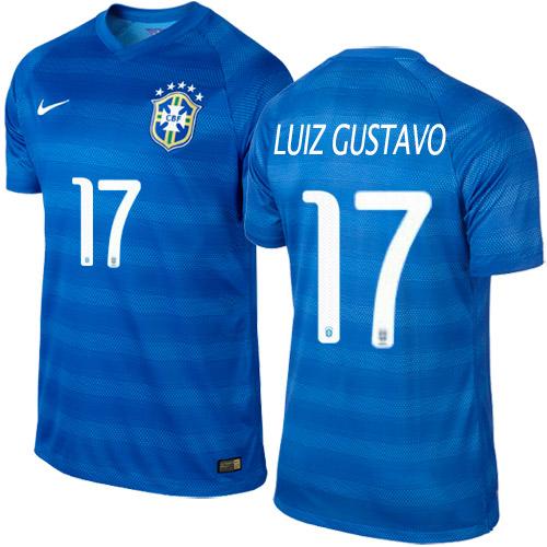 Brazil #17 Luiz Gustavo Blue Away Soccer Country Jersey