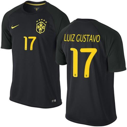 Brazil #17 Luiz Gustavo Black Soccer Country Jersey