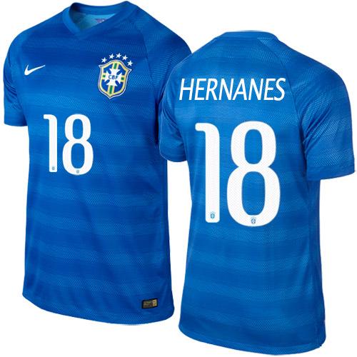 Brazil #18 Hernanes Blue Away Soccer Country Jersey