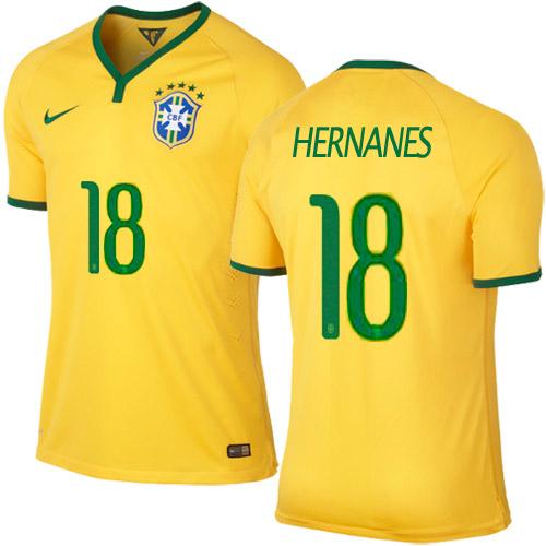 Brazil #18 Hernanes Home Soccer Country Jersey