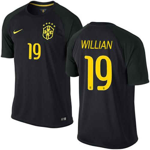Brazil #19 Willian Black Soccer Country Jersey