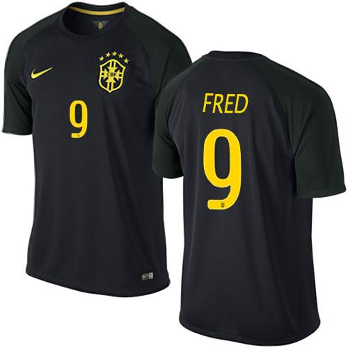 Brazil #9 Fred Black Soccer Country Jersey