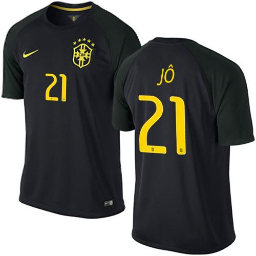 Brazil #21 Jo Black Soccer Country Jersey