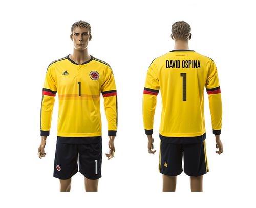 Colombia #1 David Ospina Home Long Sleeves Soccer Country Jersey