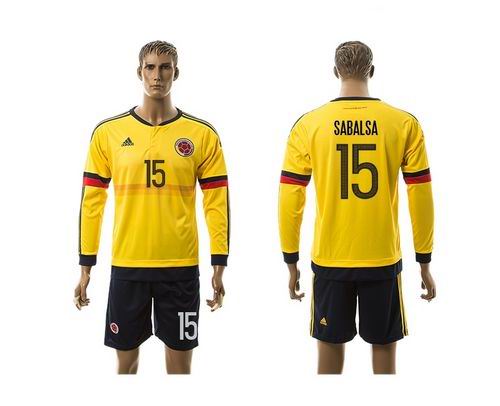 Colombia #15 Sabalsa Home Long Sleeves Soccer Country Jersey