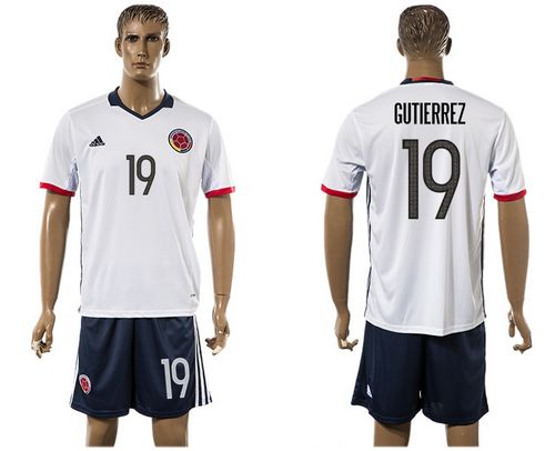 Colombia #19 Gutierrez Away Soccer Country Jersey