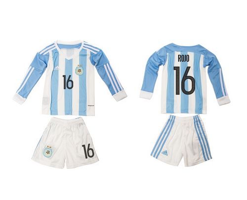 Argentina #16 Rojo Home Long Sleeves Kid Soccer Country Jersey