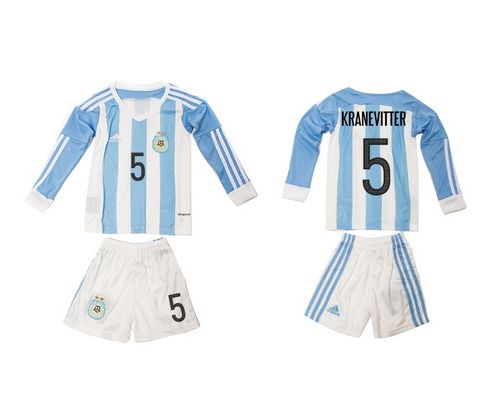 Argentina #5 Kranevitier Home Long Sleeves Kid Soccer Country Jersey