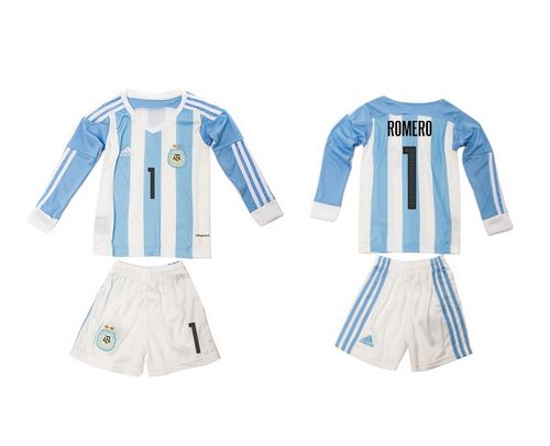 Argentina #1 Romero Home Long Sleeves Kid Soccer Country Jersey