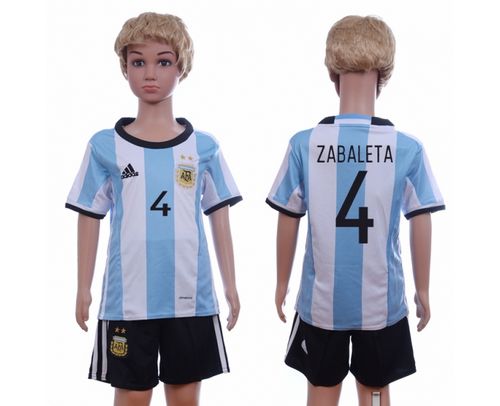 Argentina #4 Zabaleta Home Kid Soccer Country Jersey