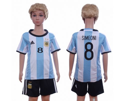 Argentina #8 Simoni Home Kid Soccer Country Jersey