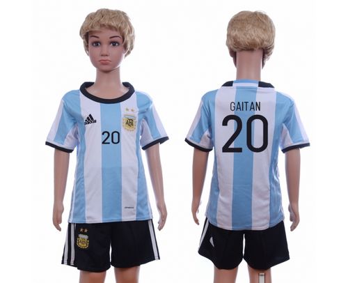 Argentina #20 Gaitan Home Kid Soccer Country Jersey