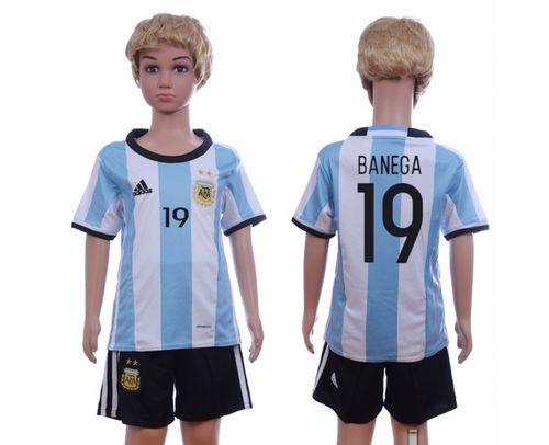 Argentina #19 Banega Home Kid Soccer Country Jersey
