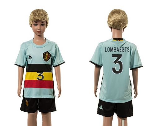 Belgium #3 Lombaerts Away Kid Soccer Country Jersey