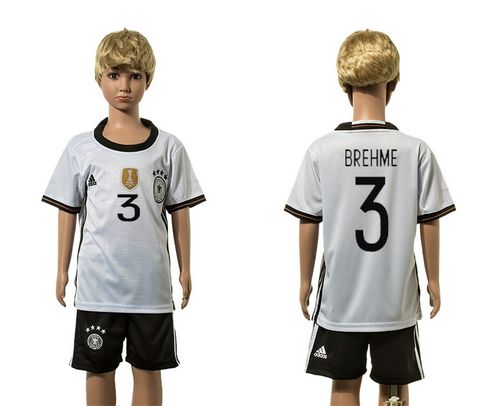 Germany #3 Brehme White Home Kid Soccer Country Jersey
