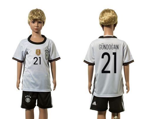 Germany #21 Gundogan White Home Kid Soccer Country Jersey