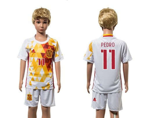 Spain #11 Pedro White Away Kid Soccer Country Jersey