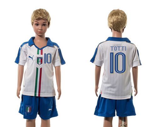 Italy #10 Totti White Away Kid Soccer Country Jersey