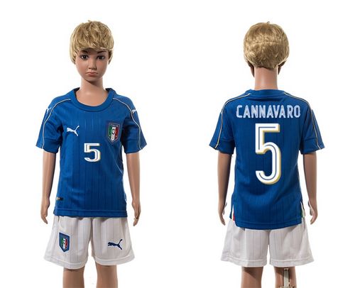 Italy #5 Cannavaro Blue Home Kid Soccer Country Jersey