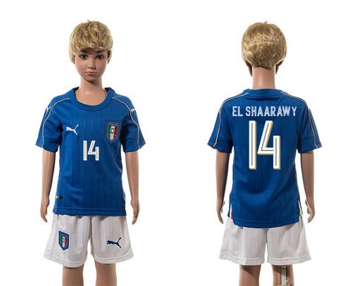 Italy #14 EL Shaarawy Blue Home Kid Soccer Country Jersey