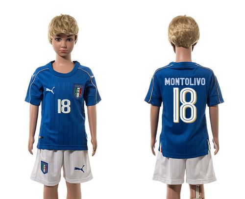 Italy #18 Montolivo Blue Home Kid Soccer Country Jersey